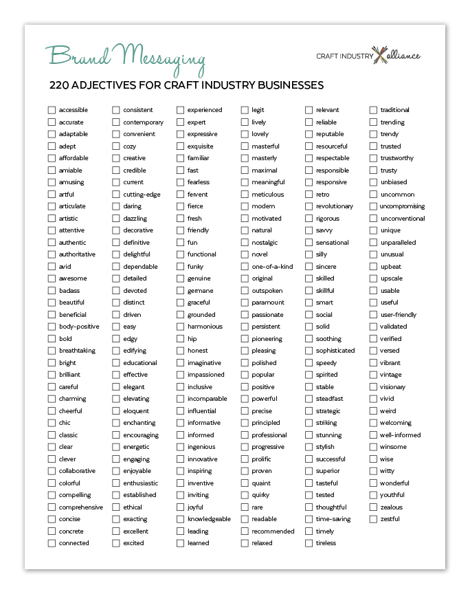 Brand Messaging 220 Adjectives for Craft Industry Businesses Craft
